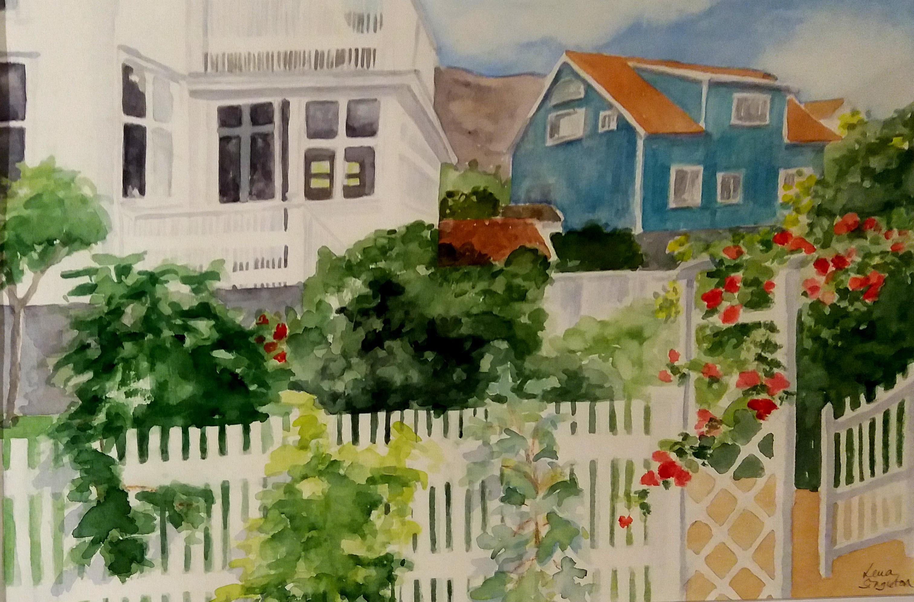 Hus Dyrön. Akvarell 27x37 cm.