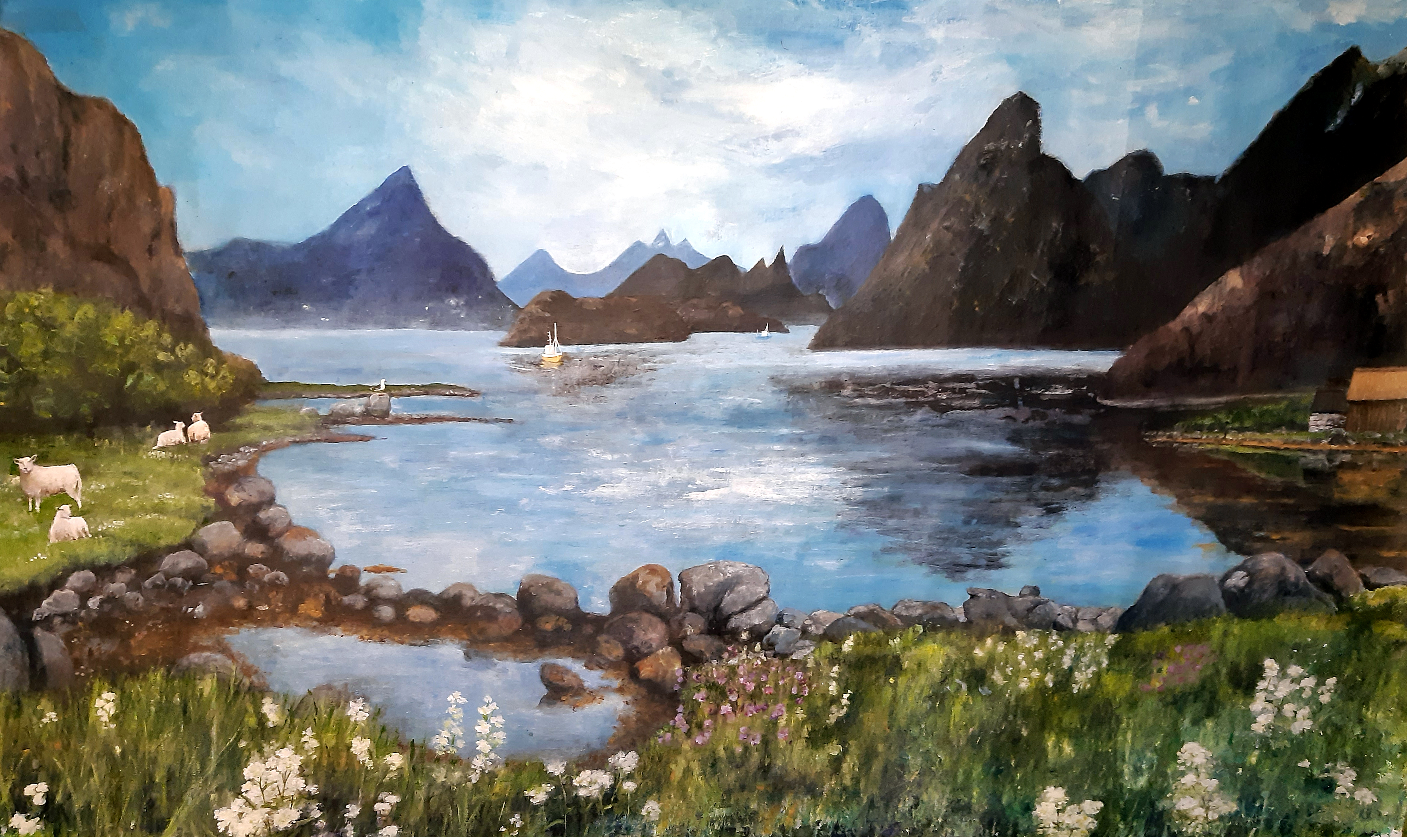 Lofotens blå berg. Akryl 90x160 cm.