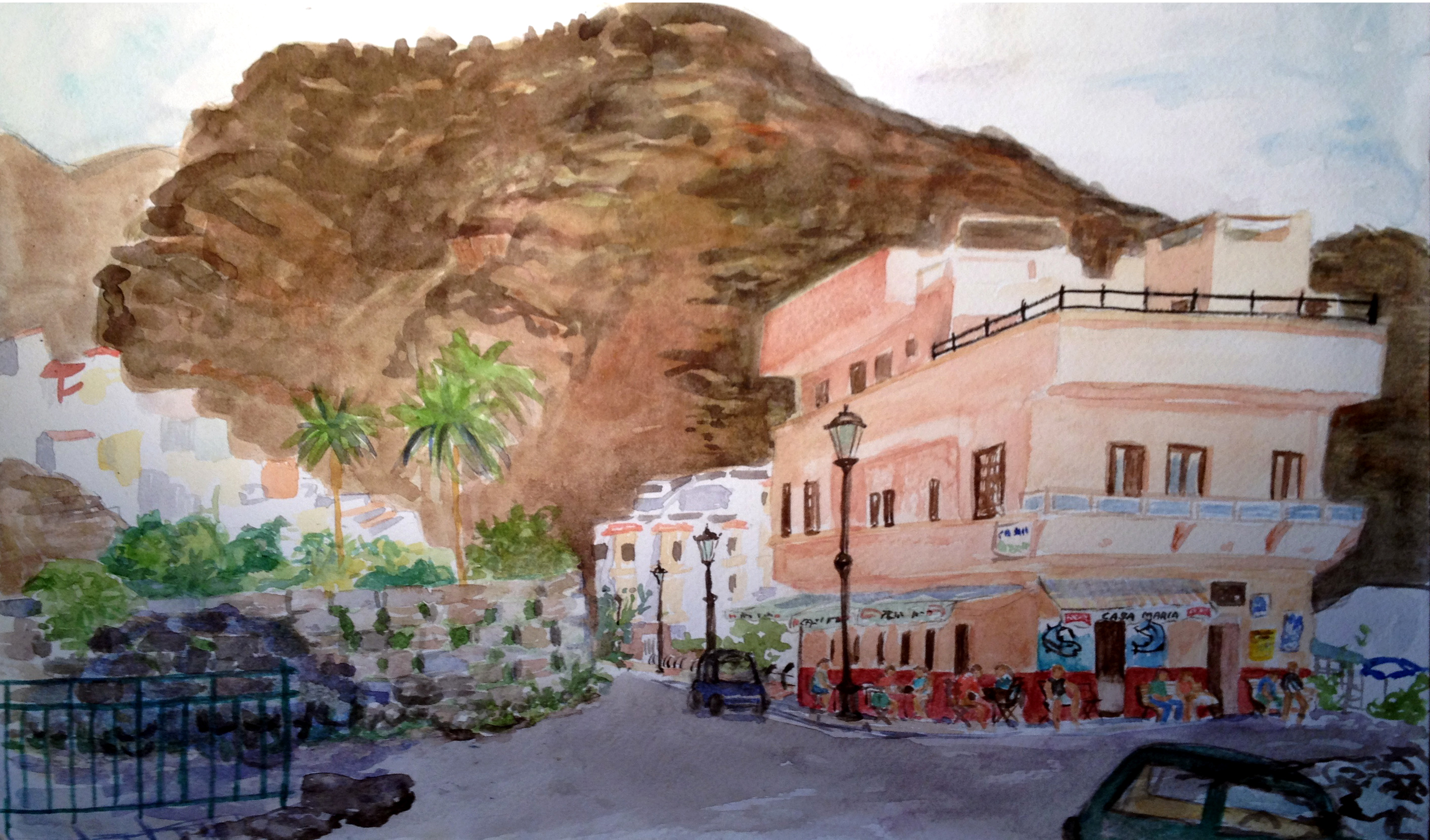 Casa Maria, Valle gran Rey, La Gomera. Akvarell 42x28 cm.