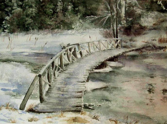 Pinnbron i Ryfors. Akvarell 30x40 cm. I privat ägo.