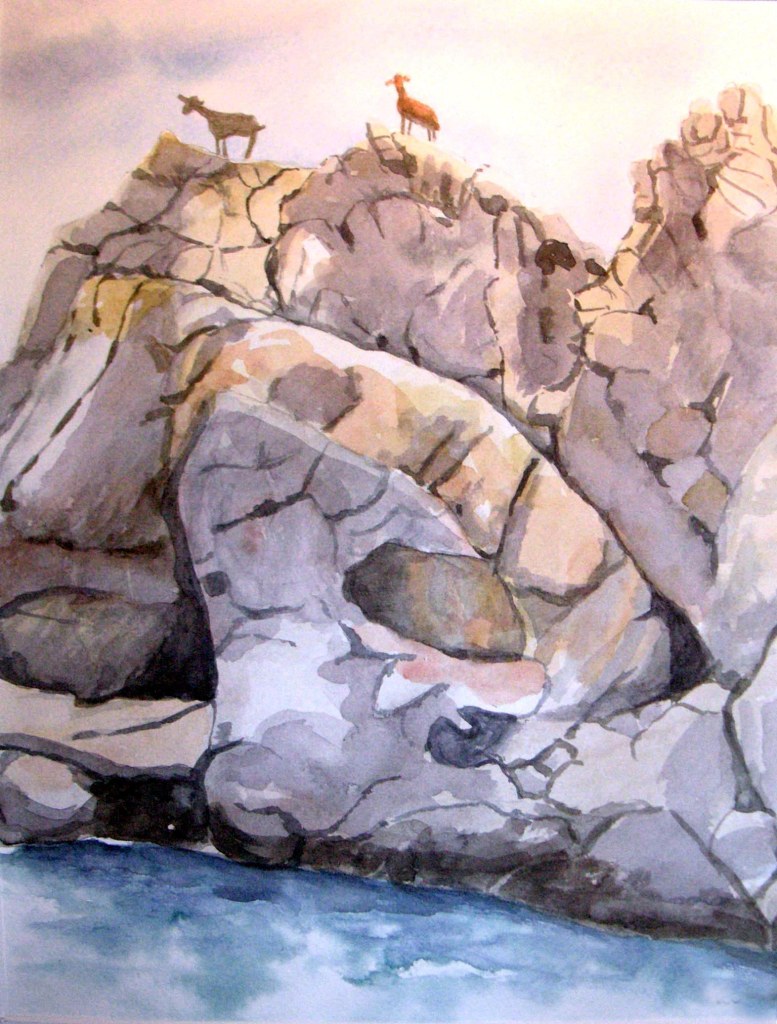 Bergsgetter Kreta, Akvarell 30x40 cm. I privat ägo.