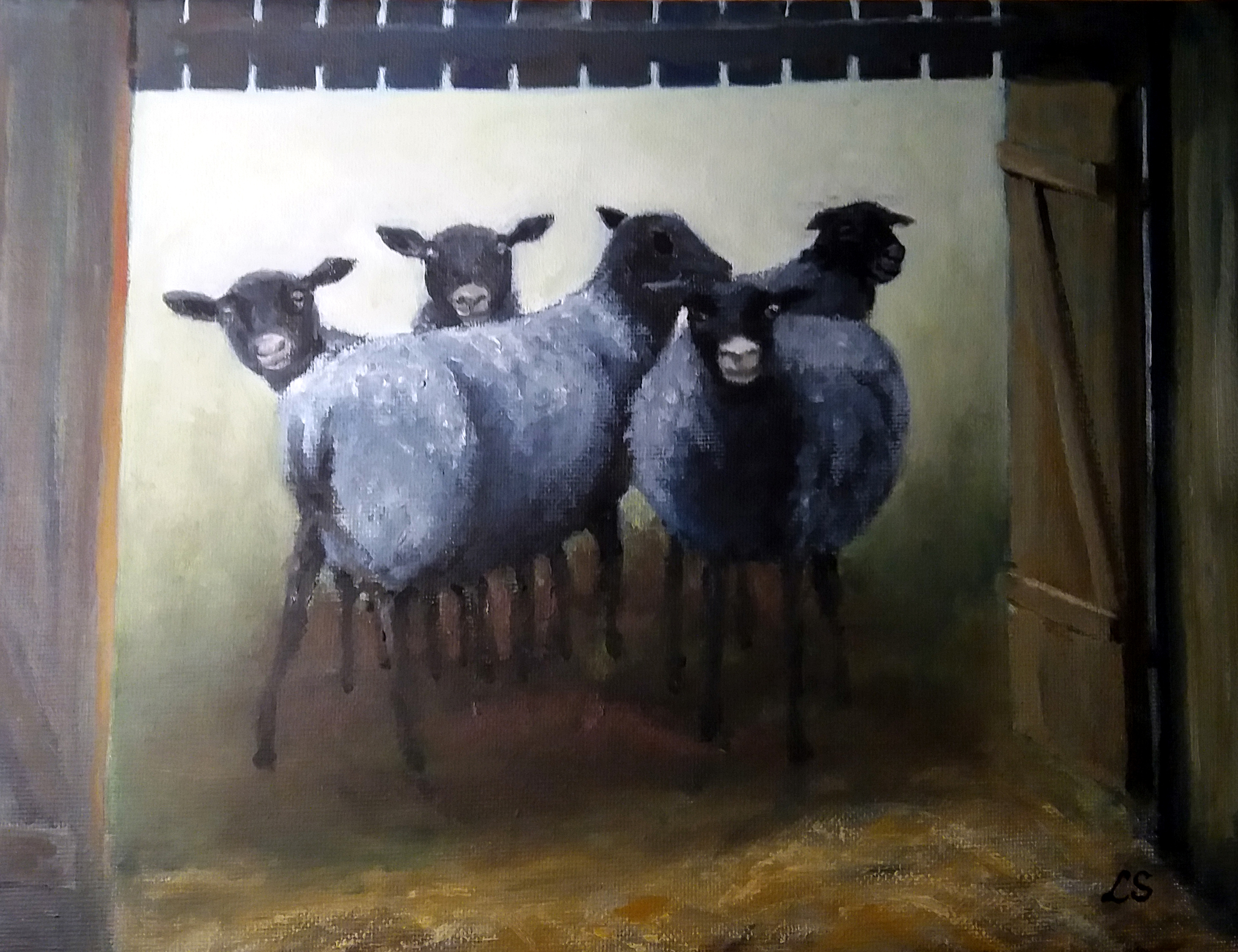 I fårhuset. Olja 30x26 cm I privat ägo.