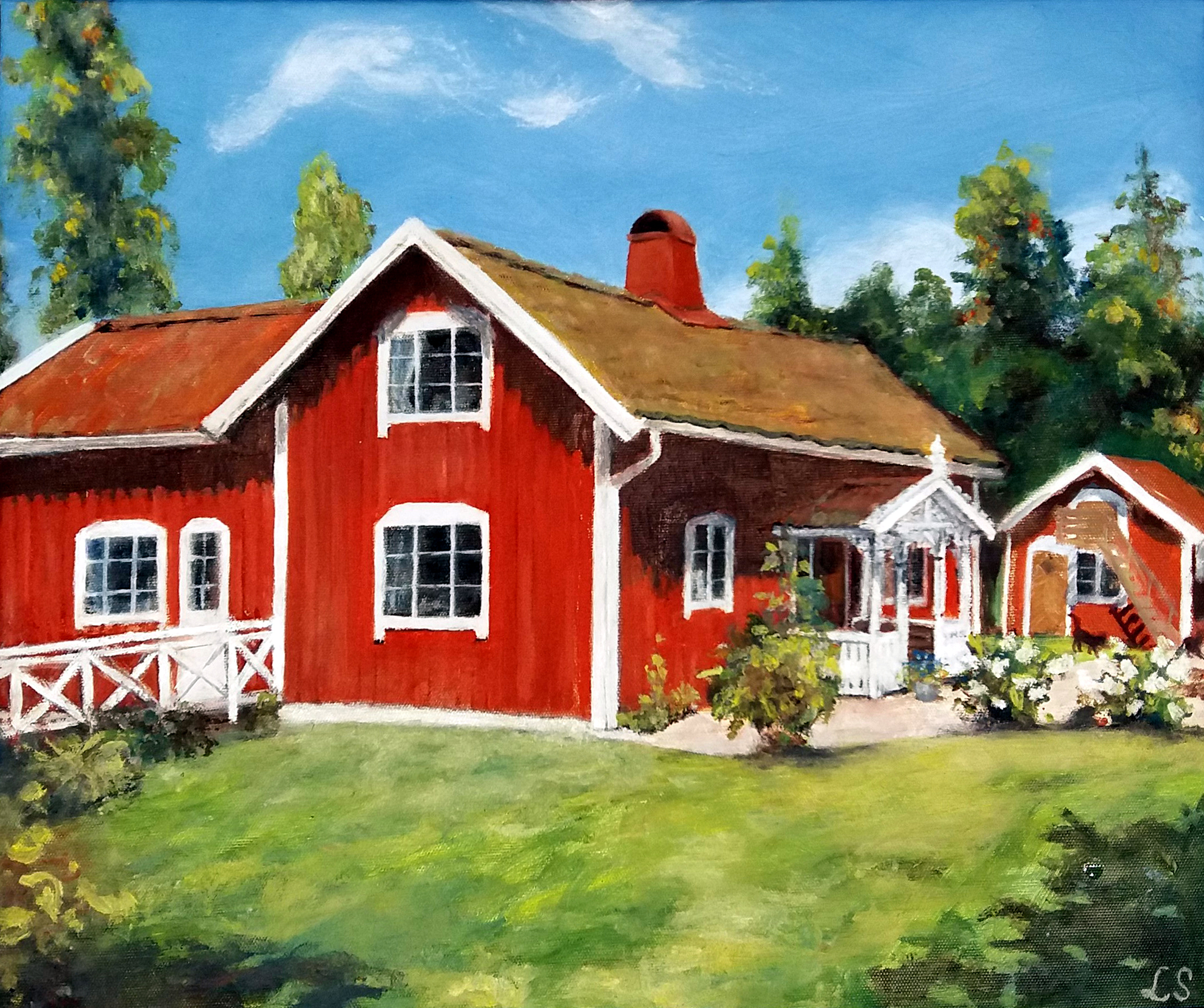 Faluröda huset. Olja 50x42. I privat ägo..