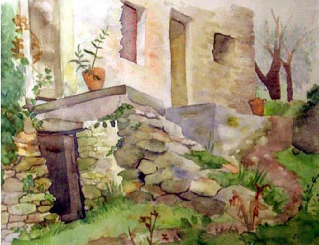 Bergsby Ligurien. Akvarell 25x35 cm. I privat ägo.