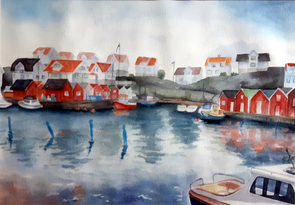 Inloppet. Akvarell 35x46 cm.