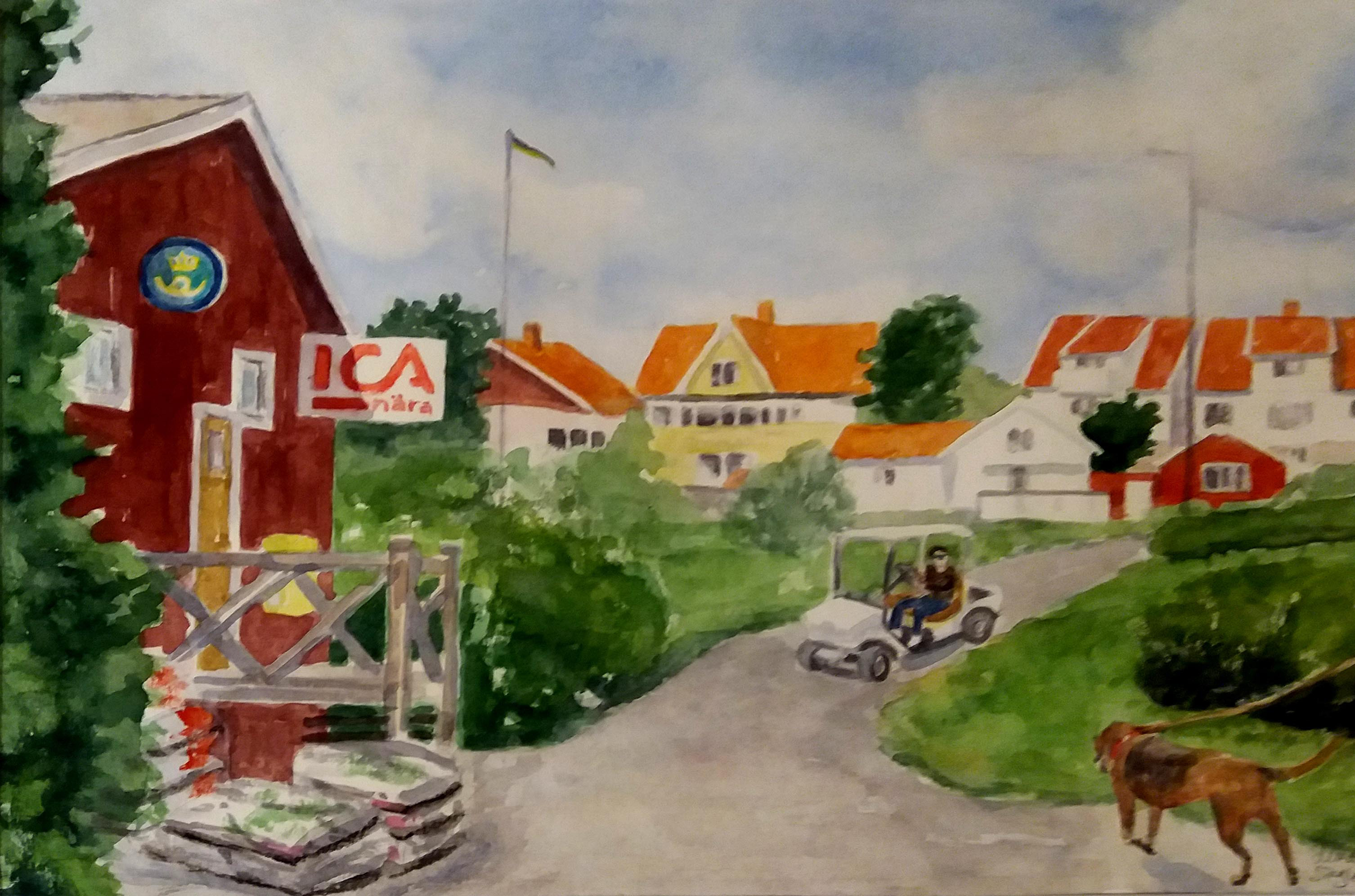 Ica på Dyrön. Akvarell 25x35 cm. I privat ägo.