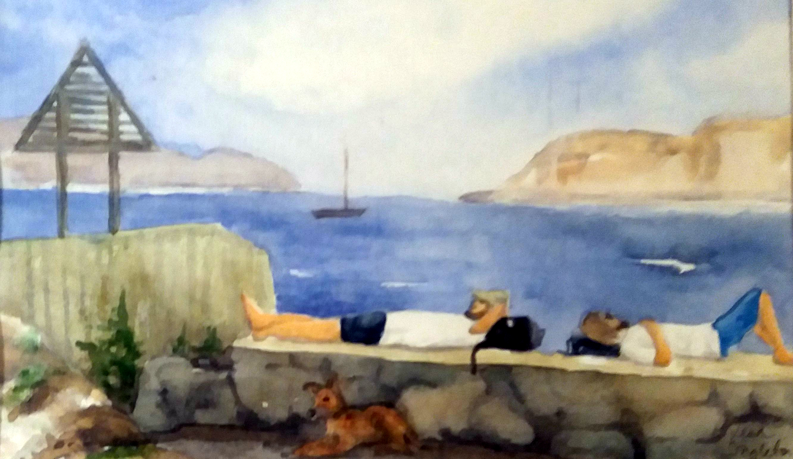 Vilostund på muren. Akvarell 40x30 cm. I privat ägo.