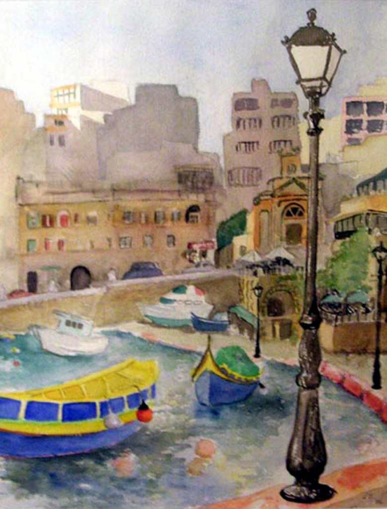 St Julien, Malta. Akvarell 27x40 cm.