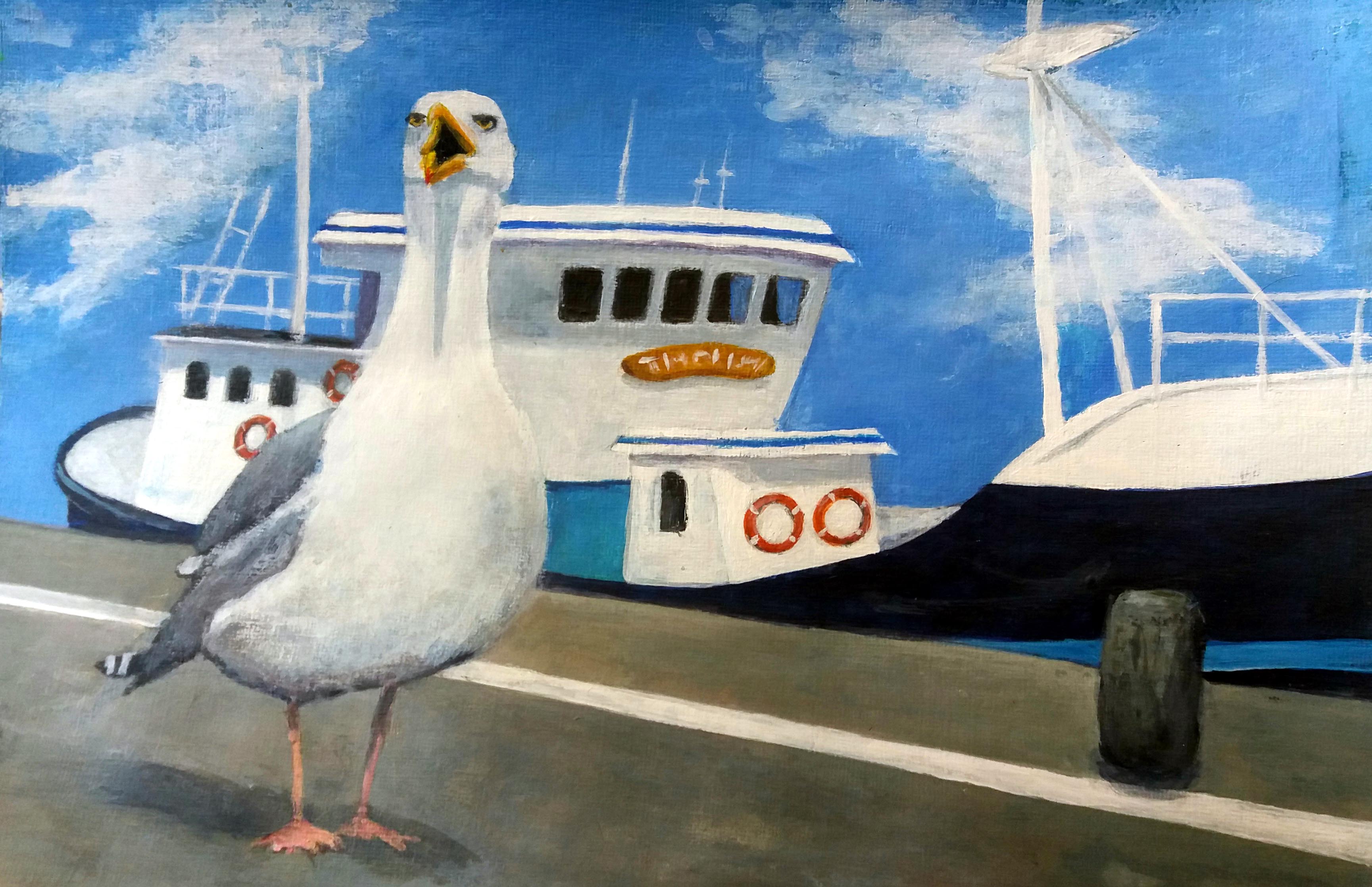 Kapten mås. Akryl 35x27 cm. I privat ägo.