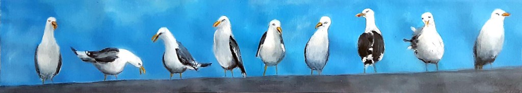 Måsarnas diskussionsråd. Akryl 72x15 cm.