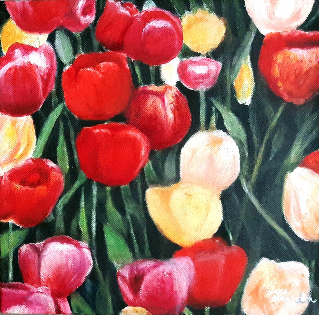 Tulpanrabatt Keukenhof.. Olja 30x30 cm